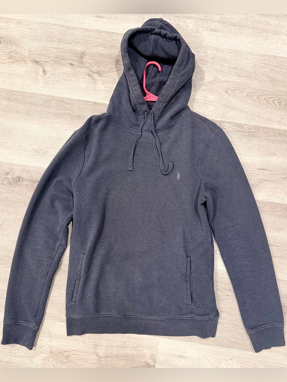 All Saints Raven Pullover Ramskull Hoodie, Mens Small, Carter Grey, Excellent